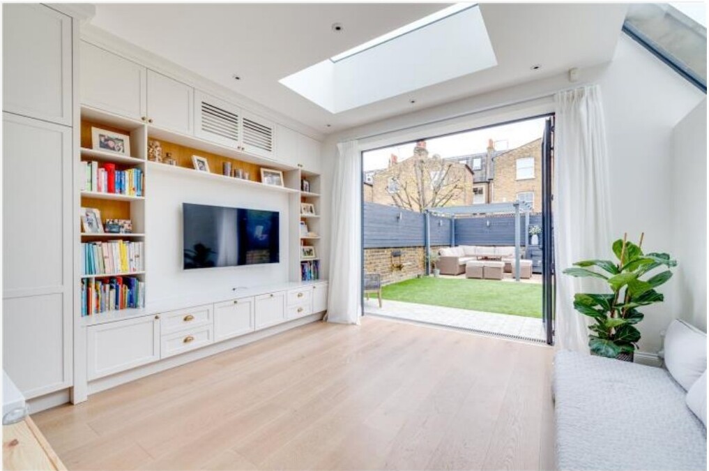 Garden-facing sitting area with glass doors
